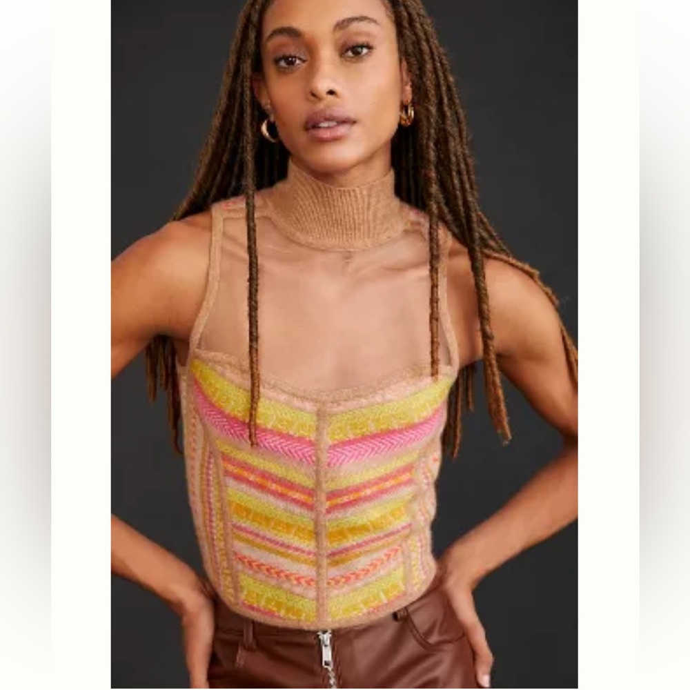 By Anthropologie Cashmere collection Sweater Tank tan pink yellow size medium